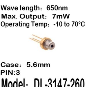 1-20pcs/lot DL-3147-260 3147-260 650nm 7mW 5.6mm 3-pin -10 to 70C operating temp Laser diode