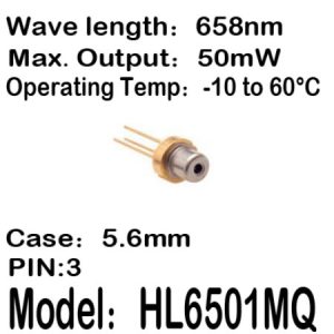 1-20pcs/lot HL6501MQ 658nm 50mW 5.6mm 3-pin -10 to 50C operating temp Laser diode