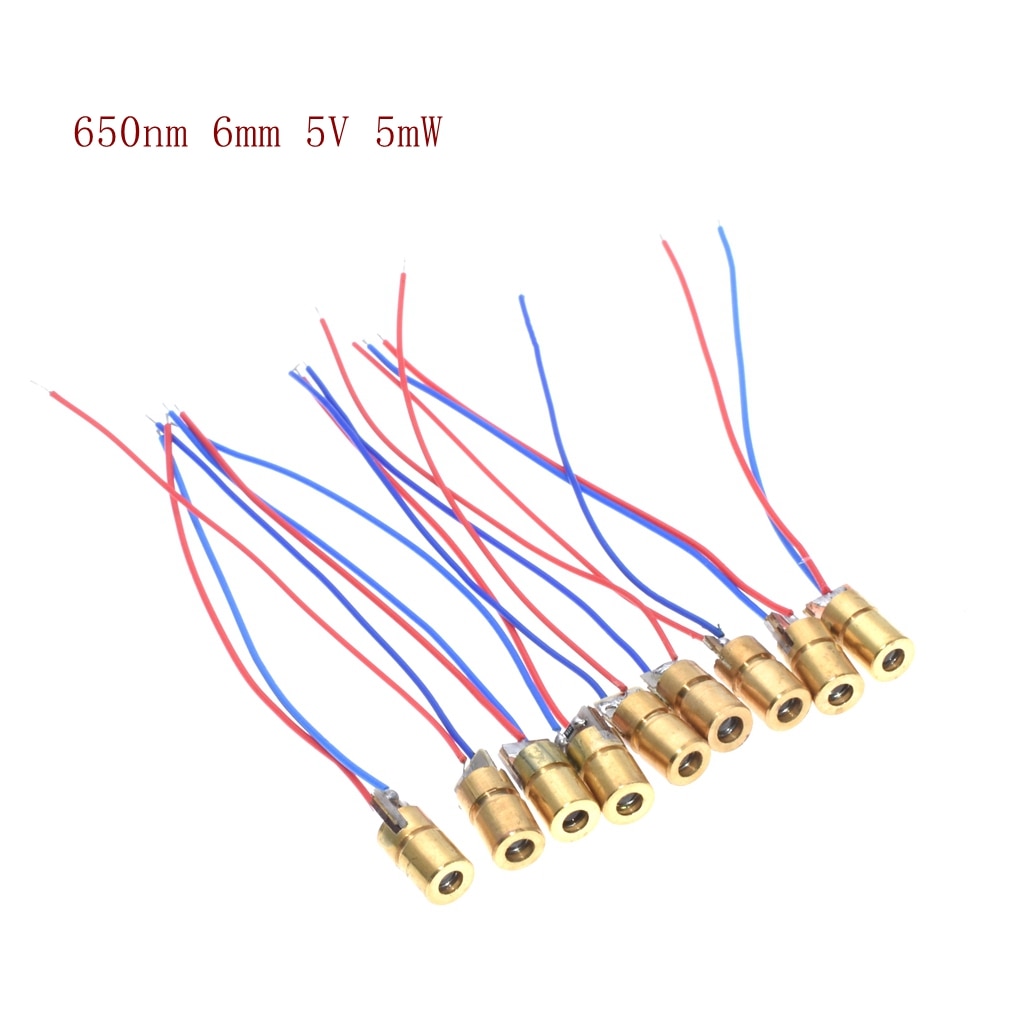 100pcs/lot 650nm 6mm 3V/5V 5mW Laser Dot Diode Module Copper Head Red