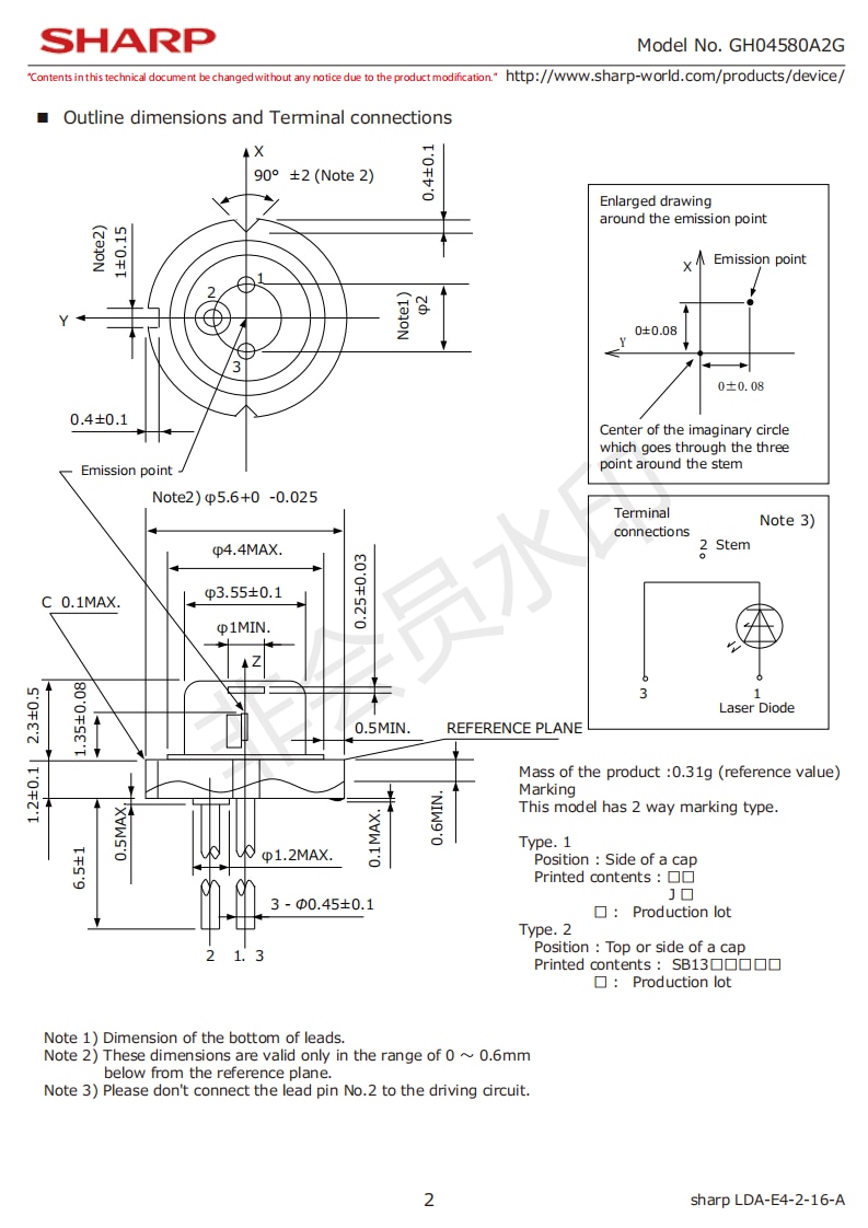 10PCS Sharp GH04580A2G φ5.6mm Blue 450nm 80mw 85mw Laser Diode for RGB Modules (Single Mode) - Image 4