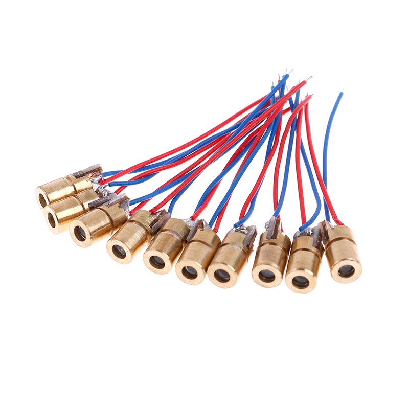 10pcs/lot Laser Diode 650nm 6mm 3VDC 5 Million Watt Adjustable Laser Dot Diode Module Red Copper Head Mini Laser Pointer
