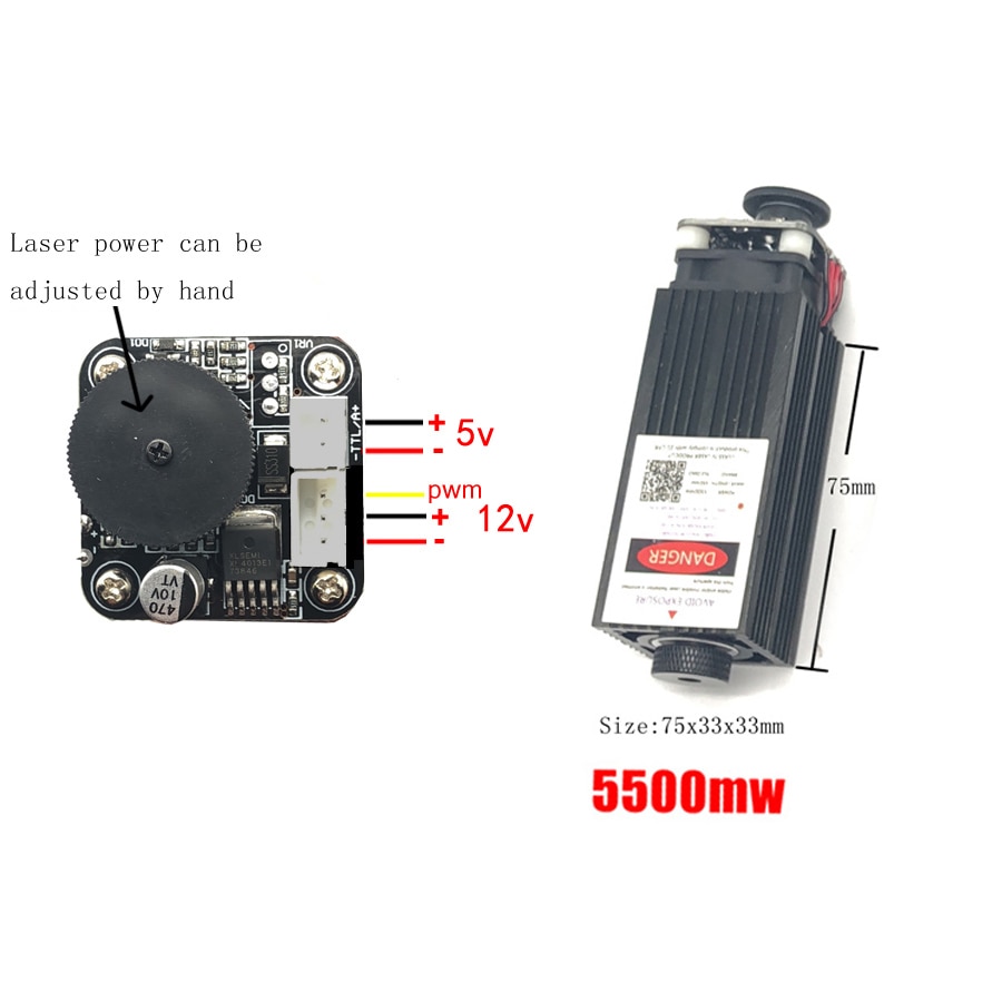 12V 5500mW 445nm Laser Module High Power TTL Focus Adjustable Blue 5.5W Diode Free Shipping