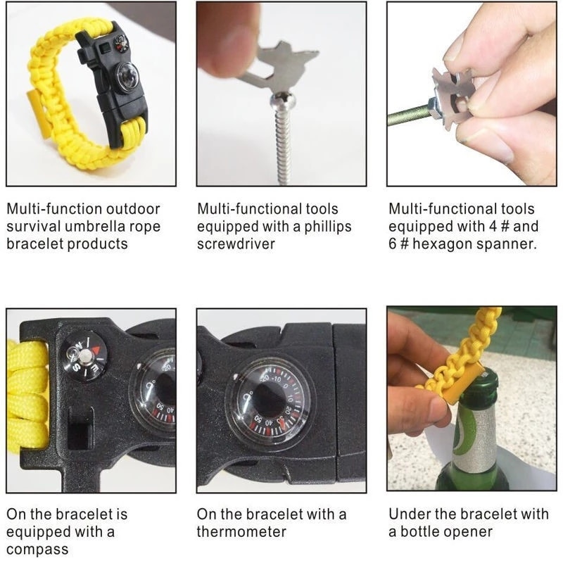 15 In 1 Multi-Function Military Emergency Paracord Survival Bracelet Camping Rescue EDC Tools Escape Tactics Wrist Strap - Image 5