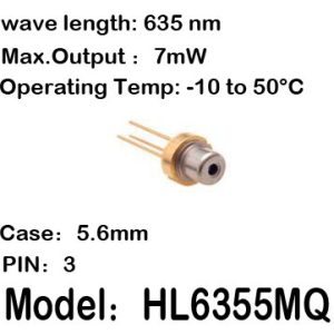2-20pcs/lot HL6355MQ 635nm 7mW 5.6mm 3-pin -10 to 50C operating temp Laser diode