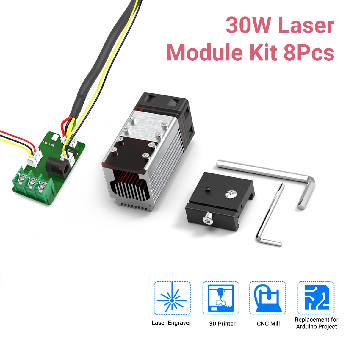 30W Focusable Laser Module 8pcs Universal Laser Engraving Module Kit with 450nm 7.5W Blue Laser Head PWM/TTL Modulation