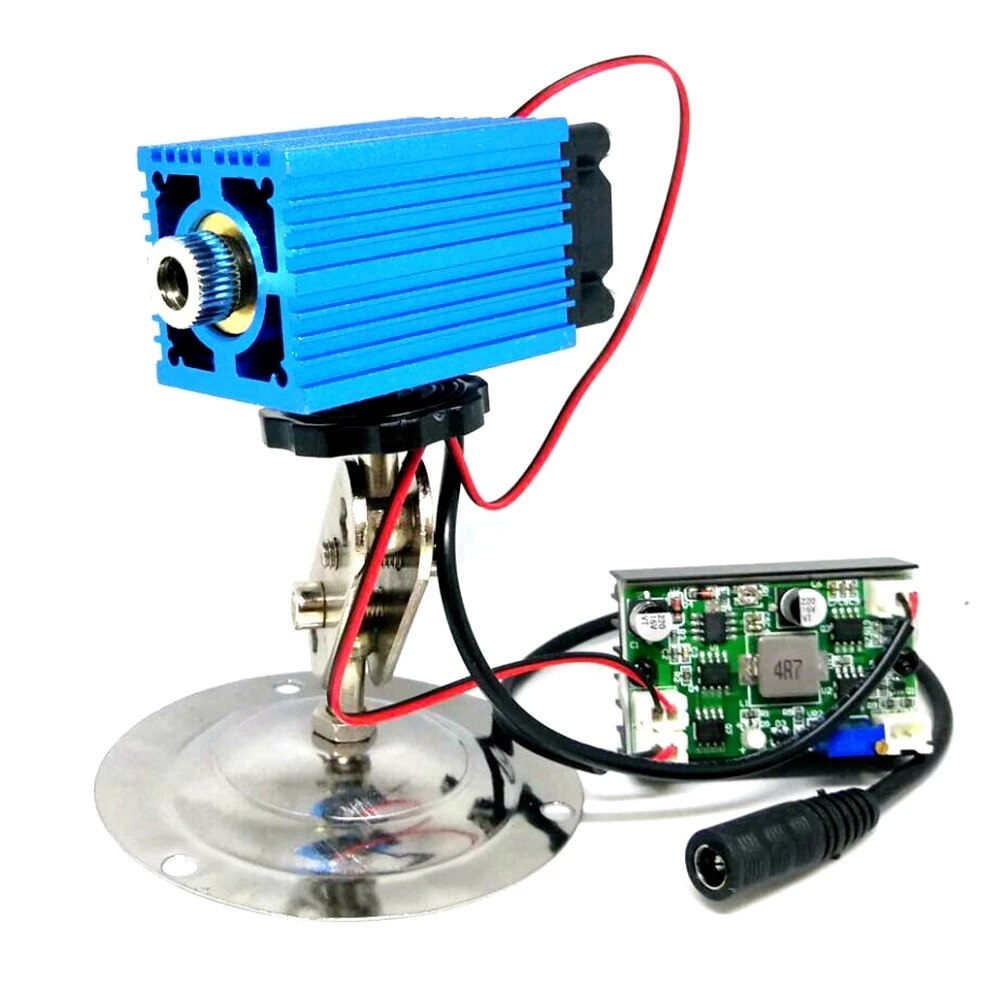 3350 4000mw High Power 445nm 450nm 4W Blue Laser Diode Module Focusable Dot Head w TTL Cooling Fan & Power Adapter Locator12V