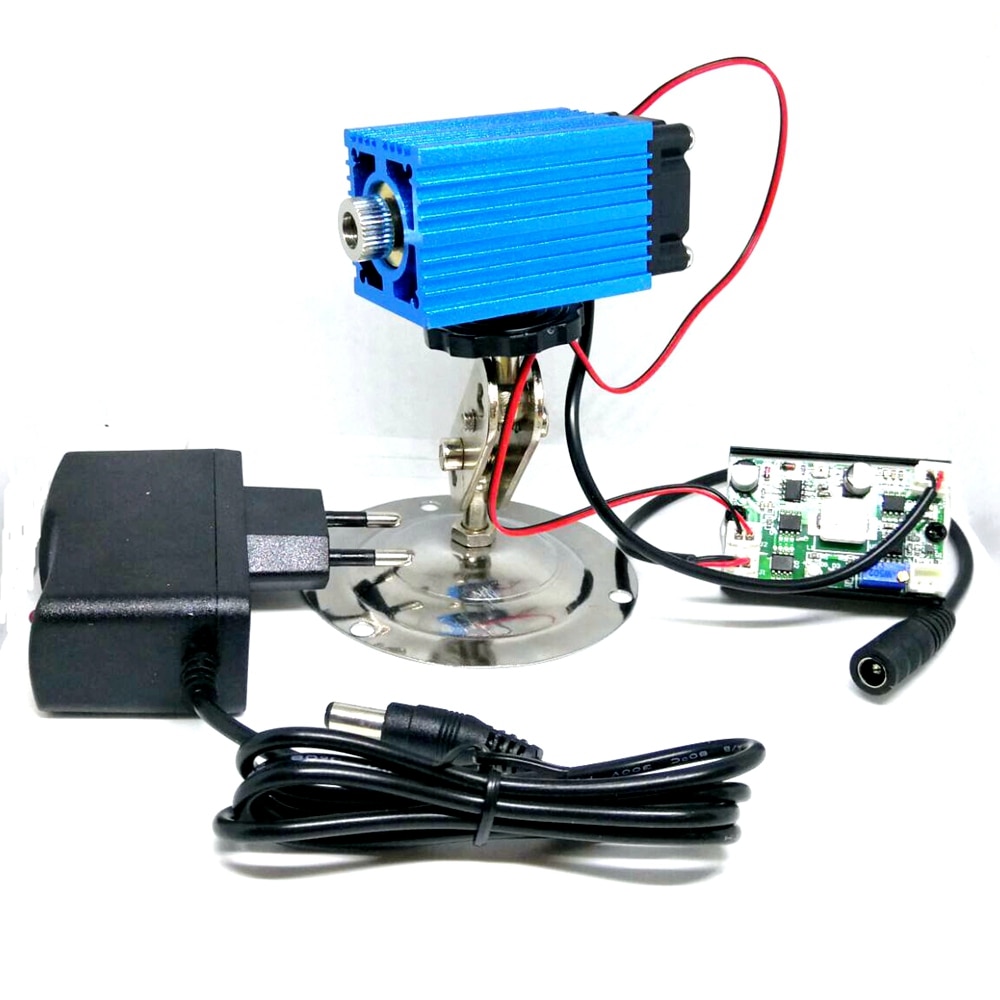 3350 4000mw High Power 445nm 450nm 4W Blue Laser Diode Module Focusable Dot Head w TTL Cooling Fan & 12V Power Adapter Locator
