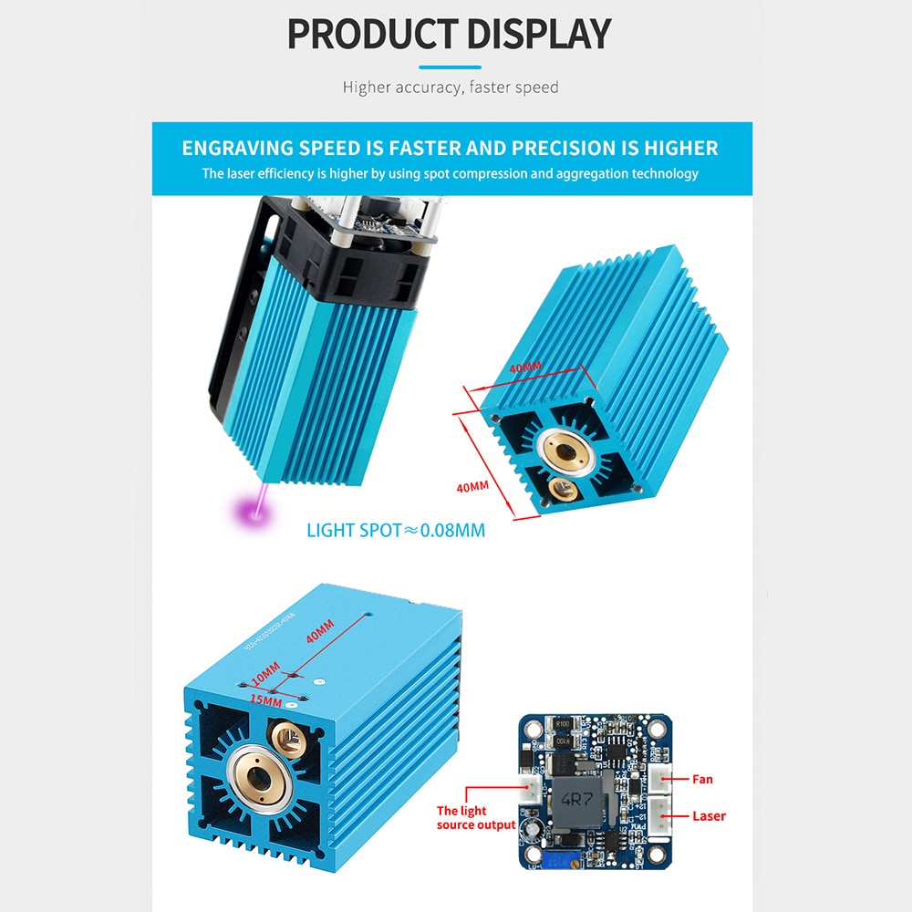 40W Laser Module LD FAC 5.5W 450nm Continuous Laser Fast High Precision Cut Engraver with Focus Block Printer Cutter - Image 2