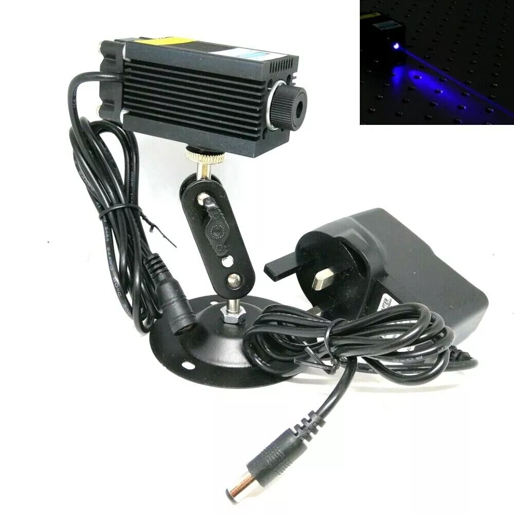 450nm 1000mW Focusable Laser Blue Dot Diodes Module w/12V Power Adapter &Locator Holder