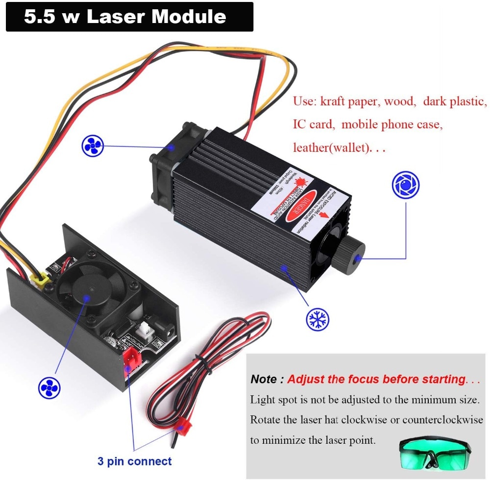 450nm 1000mw/2500mw/3000mw/5500mw/15w Laser Module 3w/5w High Power with TTL PWM for CNC Engraving Machine Accessories - Image 4