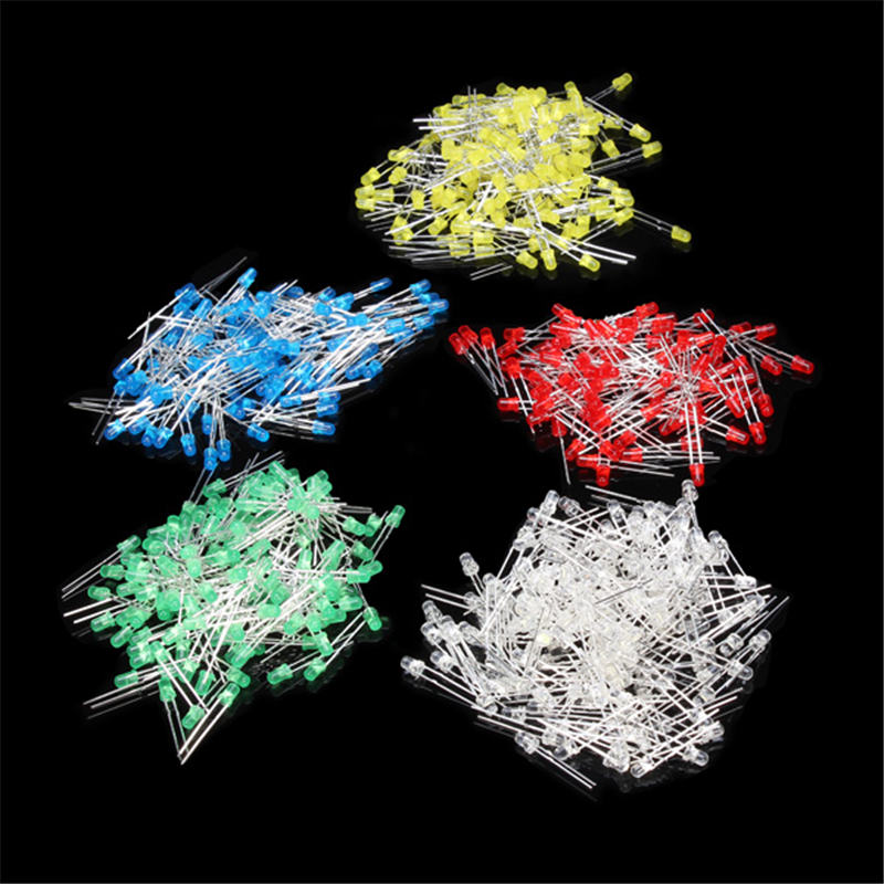 500Pcs New Arrival 3MM LED Diode Kit Mixed Color Red Green Yellow Blue White Electronic Components Mixed Set Diodes