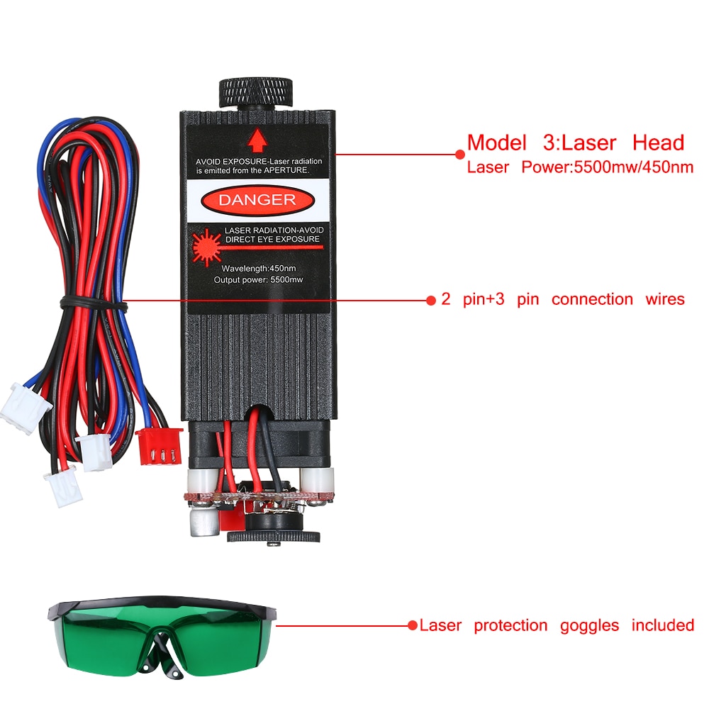 500mw/ 2500mw/5500mw Professional Blue Laser Head Module Adjustable Focusable for CNC Router / DIY Laser Engraving Machine