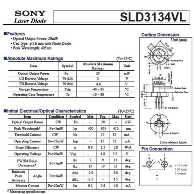 5pcs New Sony SLD3134VL 20mw 405nm 5.6mm Purple Blue Laser Diode TO-18 LD w PD - Image 5