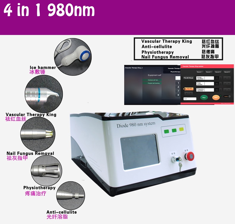 60W 980nm Diode Laser Machine Nail Fungus Removal Spider Vein Removal Physical Therapy And Lipolaser Reduce Cellulite On Sale - Image 5