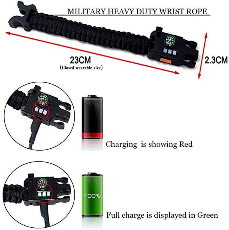 7 In 1 Paracord Survival Bracelet- with Compass Laser Infrared Tools Escape Tactics Wrist Strap Multi-Function Emergency Rescue - Image 2
