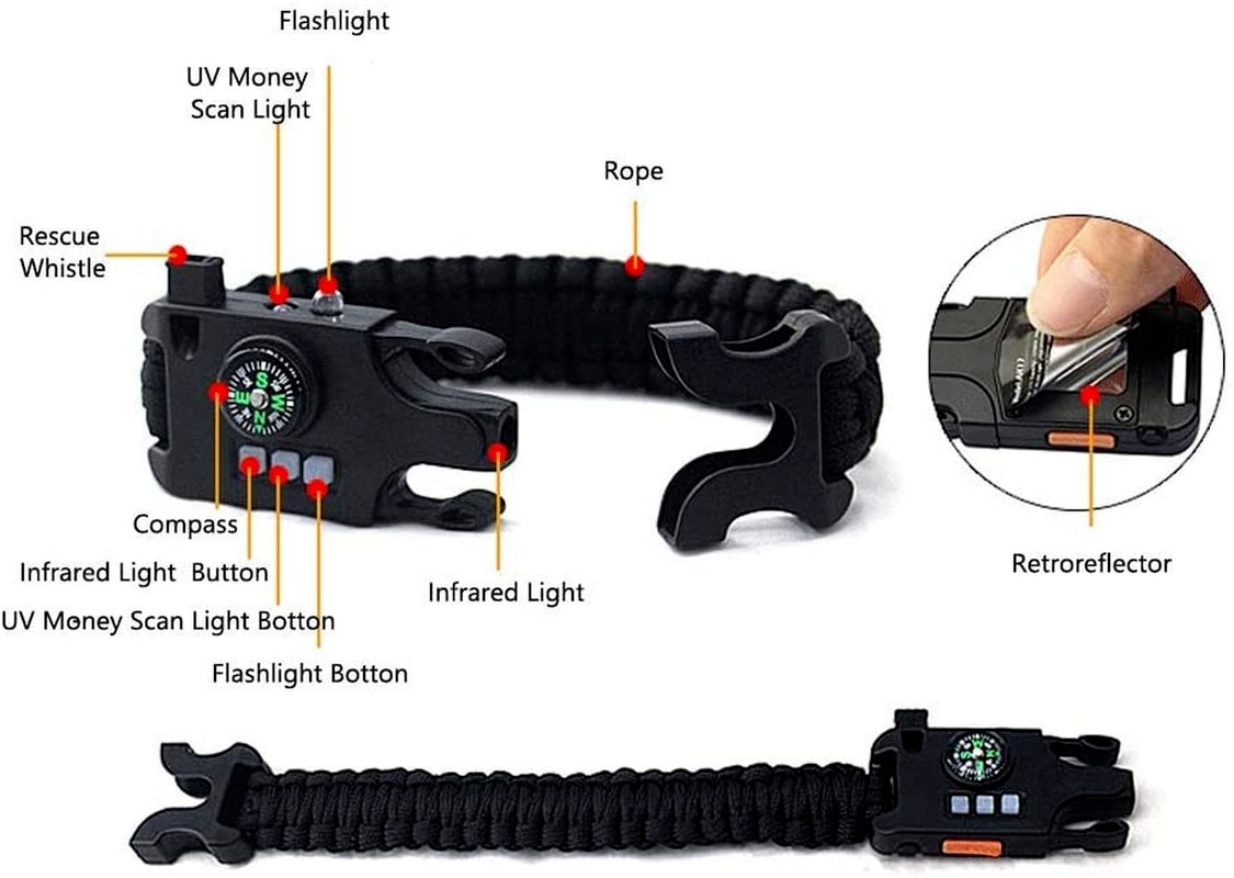 7 In 1 Paracord Survival Bracelet- with Compass Laser Infrared Tools Escape Tactics Wrist Strap Multi-Function Emergency Rescue - Image 3