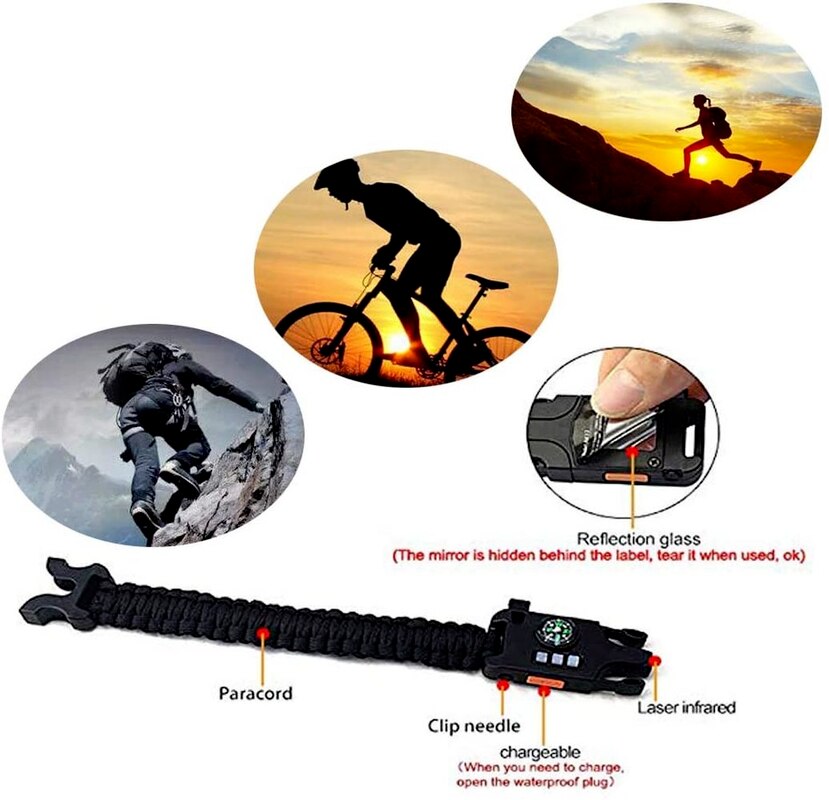 7 In 1 Paracord Survival Bracelet- with Compass Laser Infrared Tools Escape Tactics Wrist Strap Multi-Function Emergency Rescue - Image 4