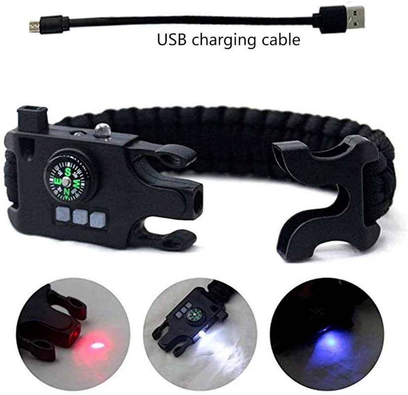 7 In 1 Paracord Survival Bracelet- with Compass Laser Infrared Tools Escape Tactics Wrist Strap Multi-Function Emergency Rescue