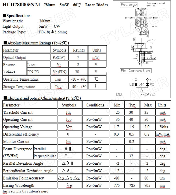 780nm IR 5mW D5.6mm Laser Diode - Image 2