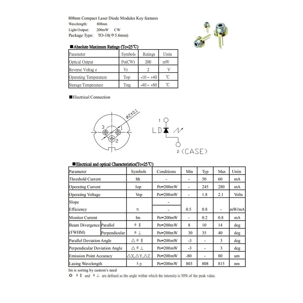 808nm 200mW Imported Laser Diode LD Near Infrared Laser Head DIY - Image 4