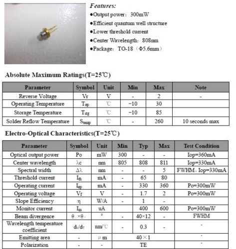 808nm 810nm 300mW DIY/LAB Infrared IR 5.6mm Laser/Lazer Diode - Image 4