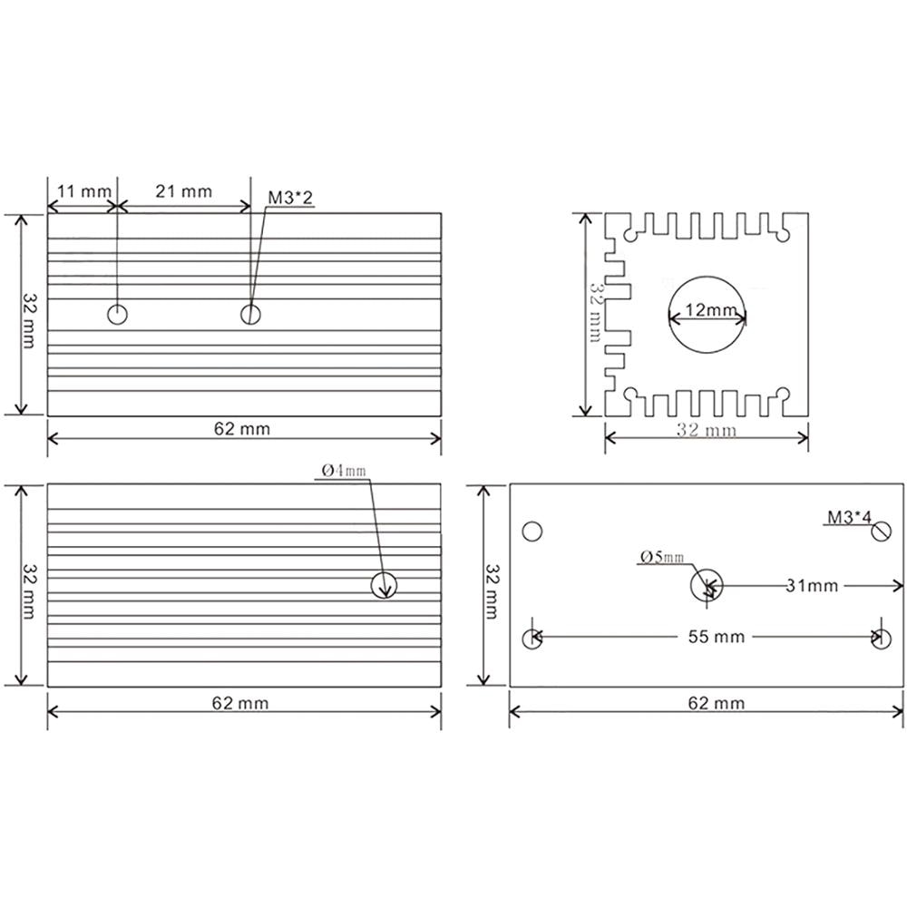 Aluminum Cooling Laser Heatsink Heat Sink Holder Amount for 12mm Laser Diode Modules 32x62mm - Image 5
