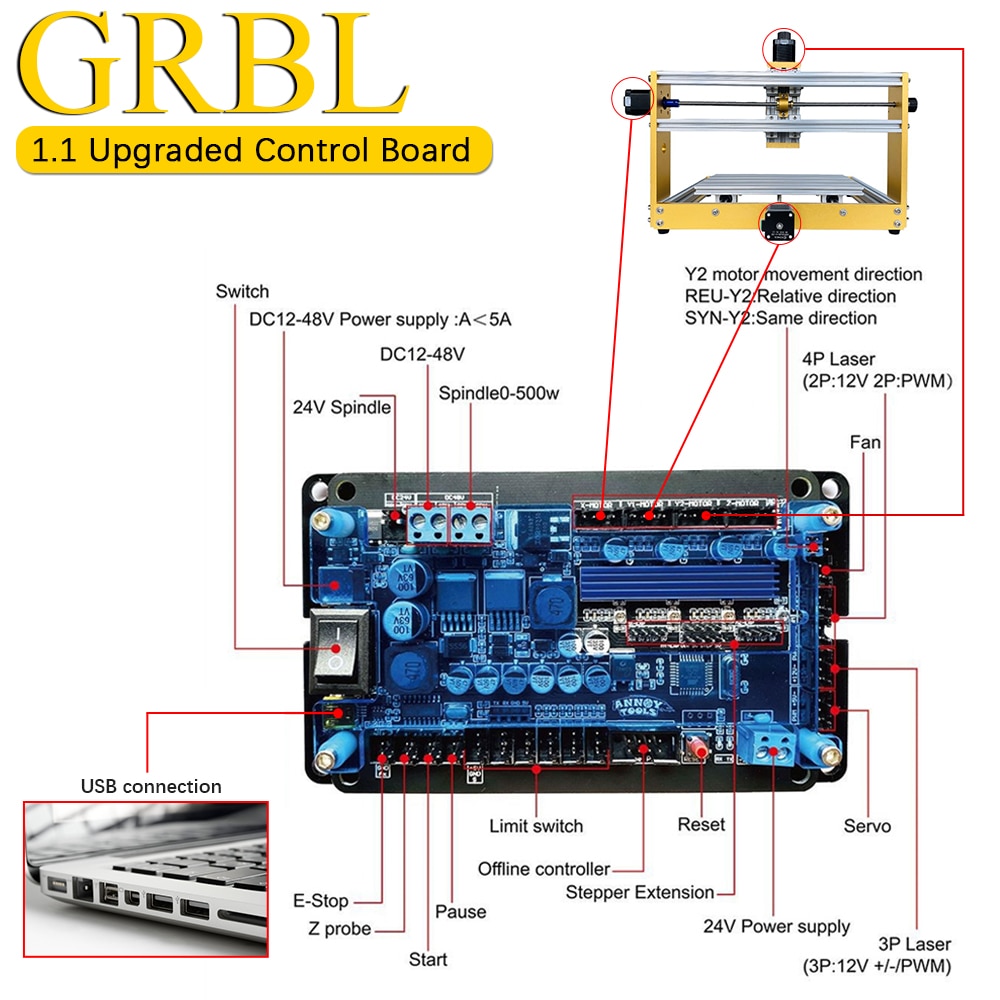 CNC Full Metal DIY Engraving Machine 3018 Pro Plus 500W Spindle Engraver Kit Wood Router, 3 Axis Cutting Carve 15w Laser Machine - Image 5