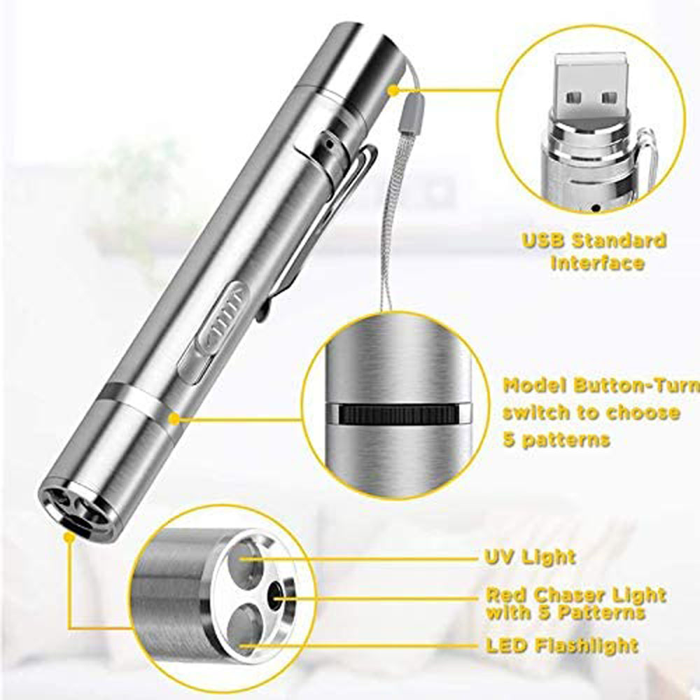 Cat Toys for Cat Chase Red Laser 3 In 1 Mini USB Rechargeable Flashlight Funny Cat Stick Pet Toy for Exercise Portable Pet - Image 2