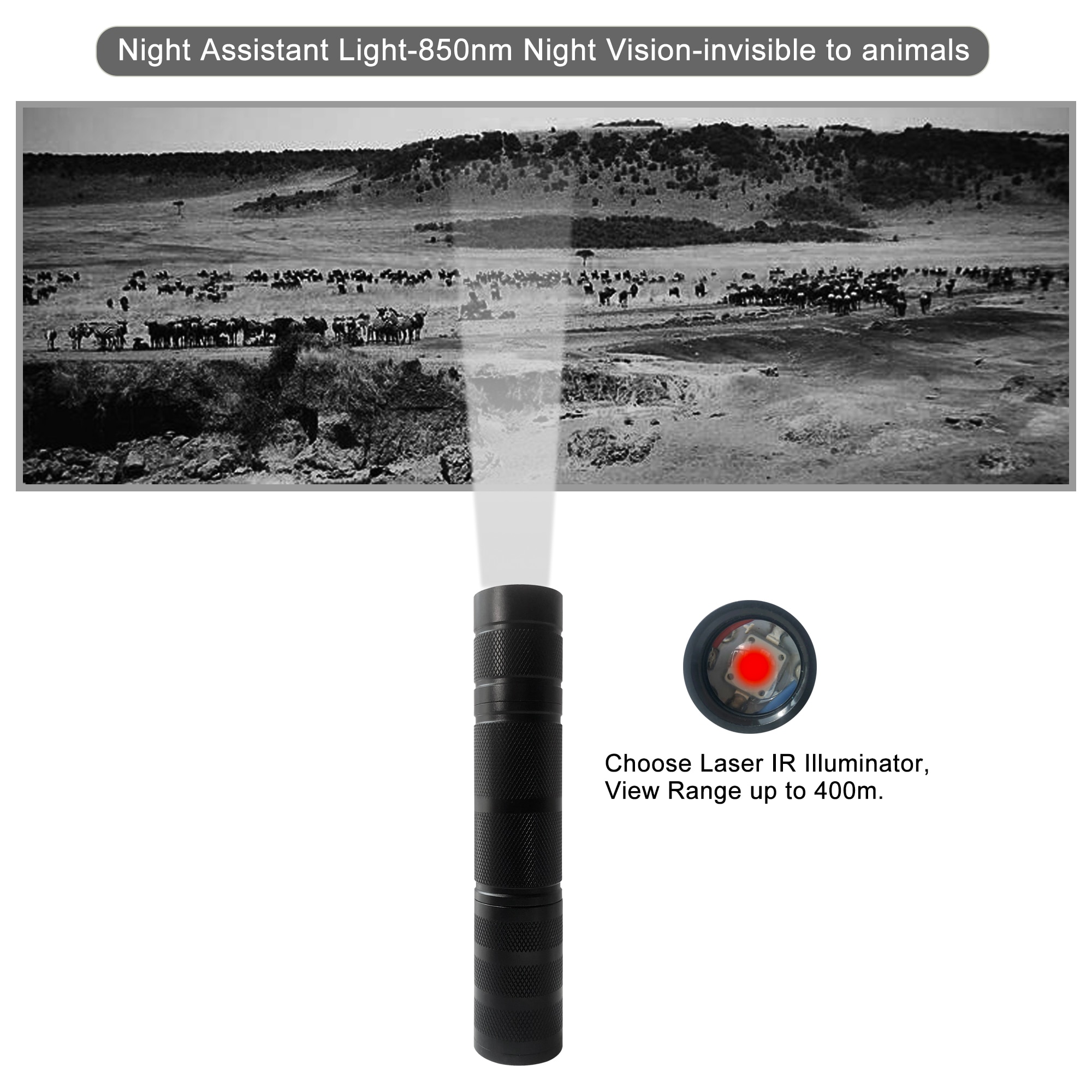 Flashlight hunting light 850nm Infrared IR Flashlight Night Vision Light Assistance Illuminator - View Distance Laser 400meter - Image 2