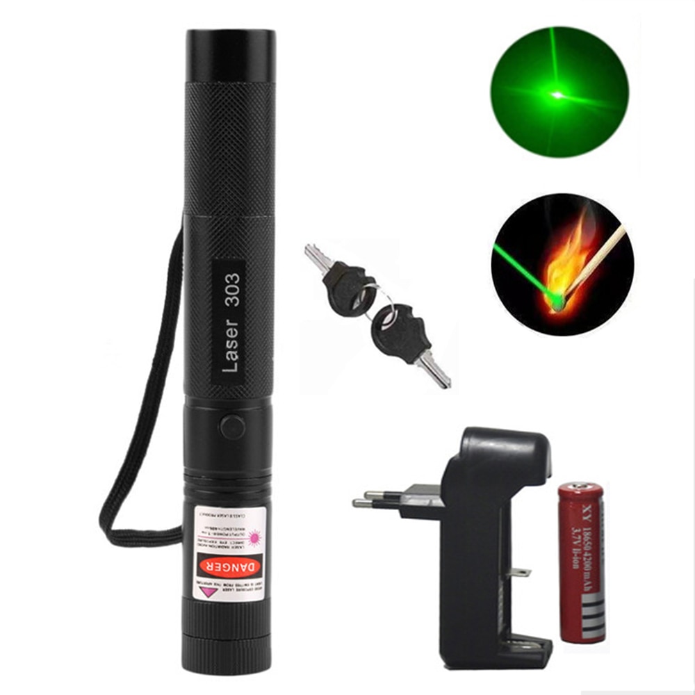 Green laser sight 5mw high-power laser equipment 303 super far radiation adjustable focus laser head with 18650 battery/charger - Image 2