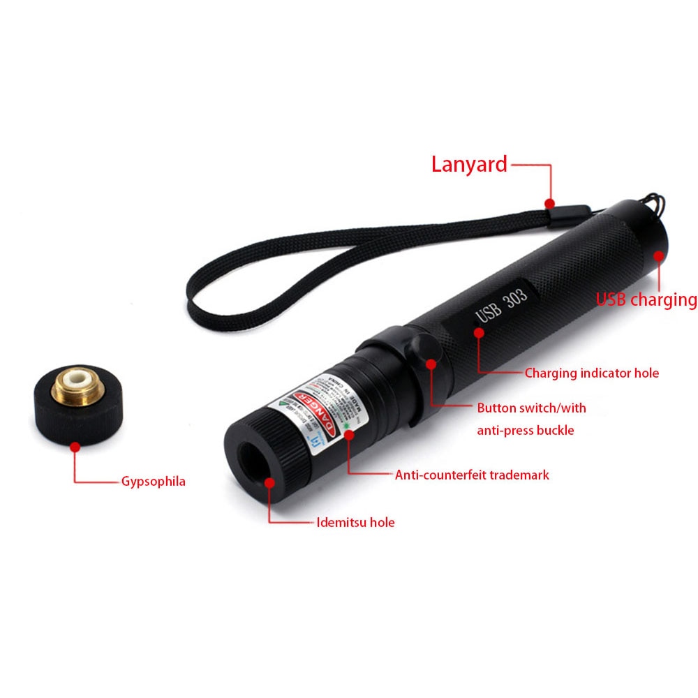 High-power USB green laser red purple laser view 8000m 5MW adjustable laser focus 303 pen combined laser super radiation - Image 2