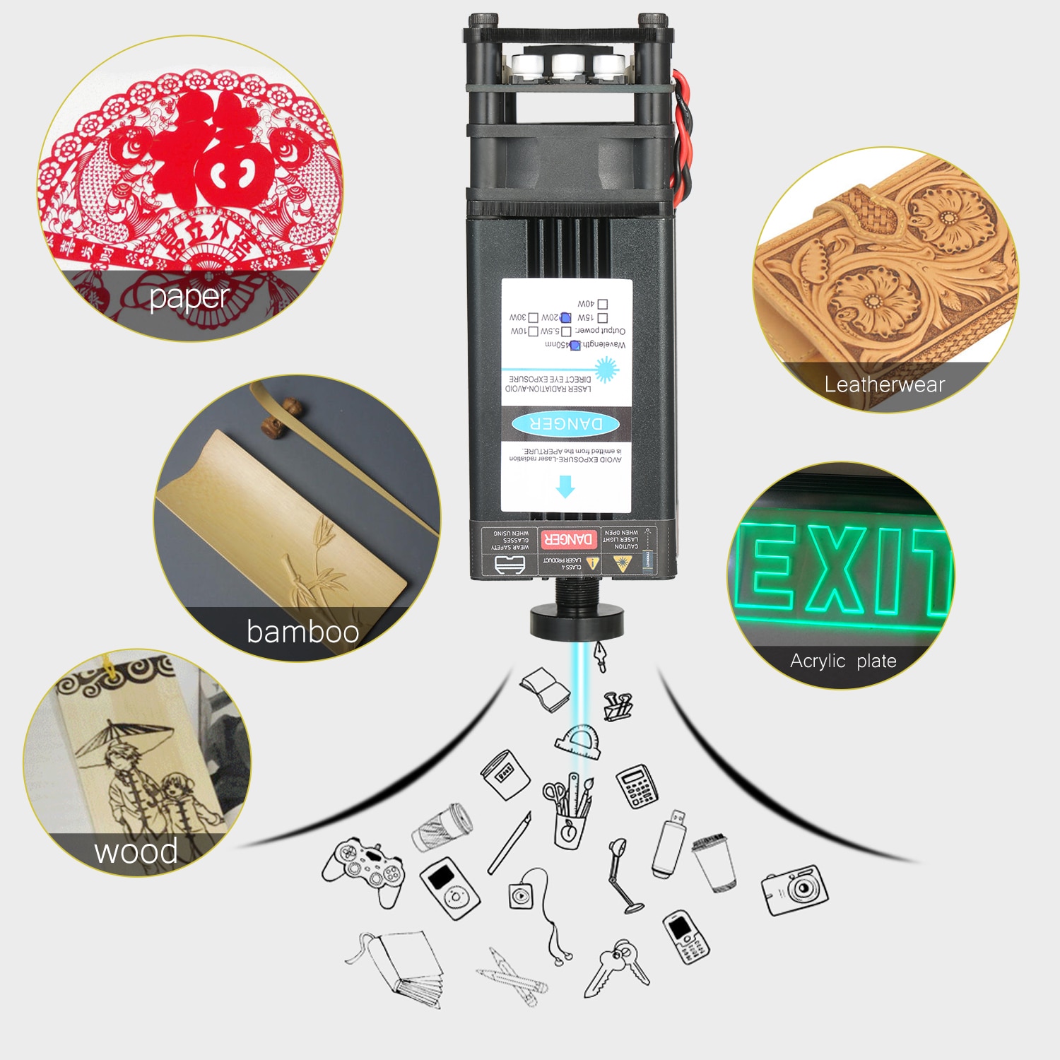 KKmoon 5500mW Laser Module Kit 450nm Blue Laser Laser TTL Module Set Laser Head Cutting Module CNC Mill Wood Router 3D Printer - Image 5