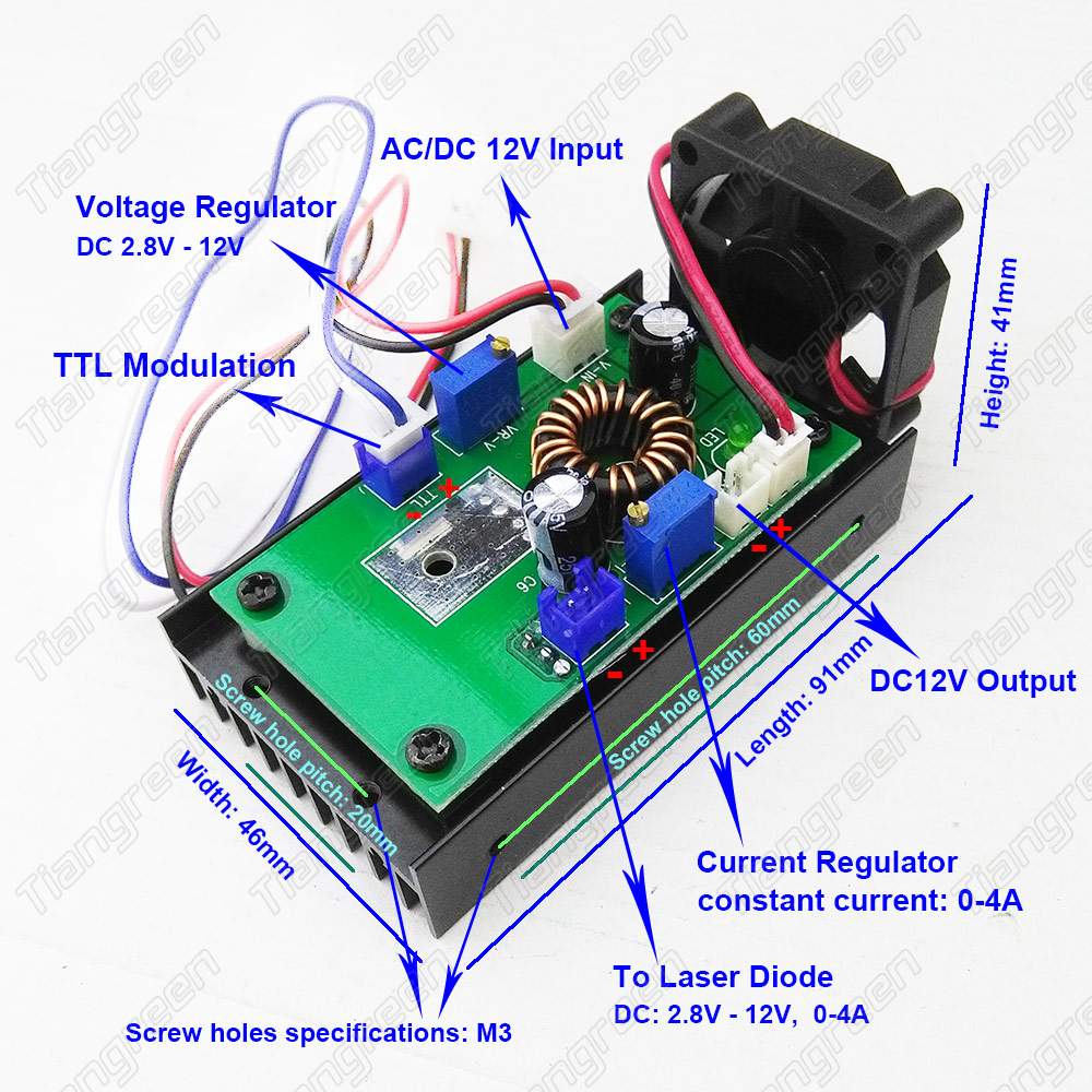 Laser Driver Board 450nm 532nm 650nm 808nm Laser Diode Driver with Heat sink 200mW 500mW 1W 2W 2.5W 5W 5.5W AC DC 12V TTL PWM - Image 2