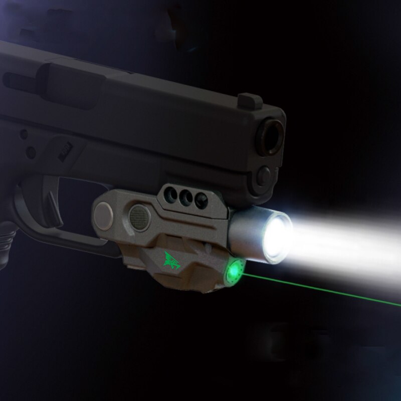 Laserspeed LED High Lumen Constant/Strobe Flashlight with Green Laser Sight for Glock 17 18 19 Picatinny Pistol Weapon Light