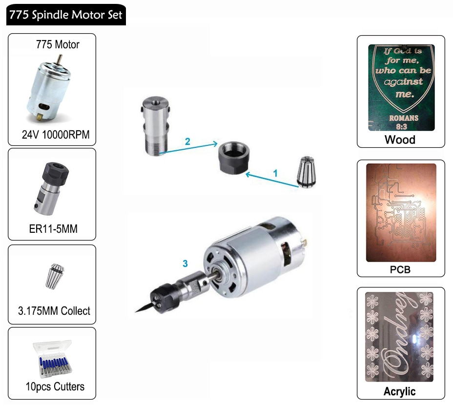 Mini CNC Router 1610 ER11 Collect 1000mW 2500mW 5500mW 7W 10W 15W Laser Engraving Machine - Image 3