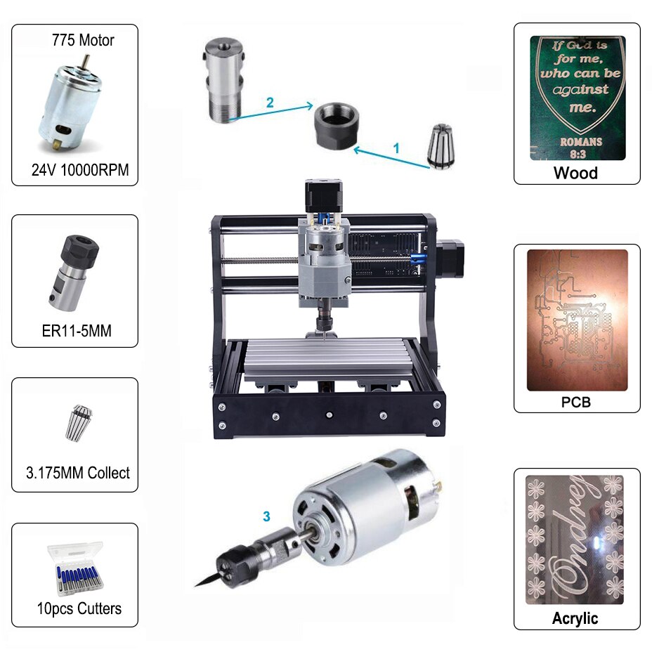 Mini CNC Router 1610 ER11 Collect GRBL Diodo 1000mW 3000mW 5500mW 7W 10W 15W Laser Engraving Machine - Image 2