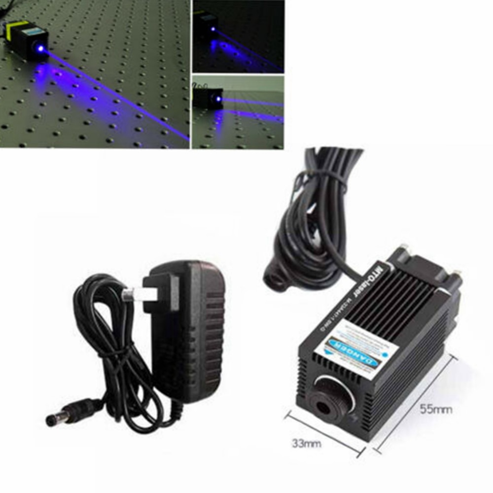 Mini Carving 450nm 1600mW 1.6W 33x55mm Dot Blue Laser Diode Module w/12V Adapter