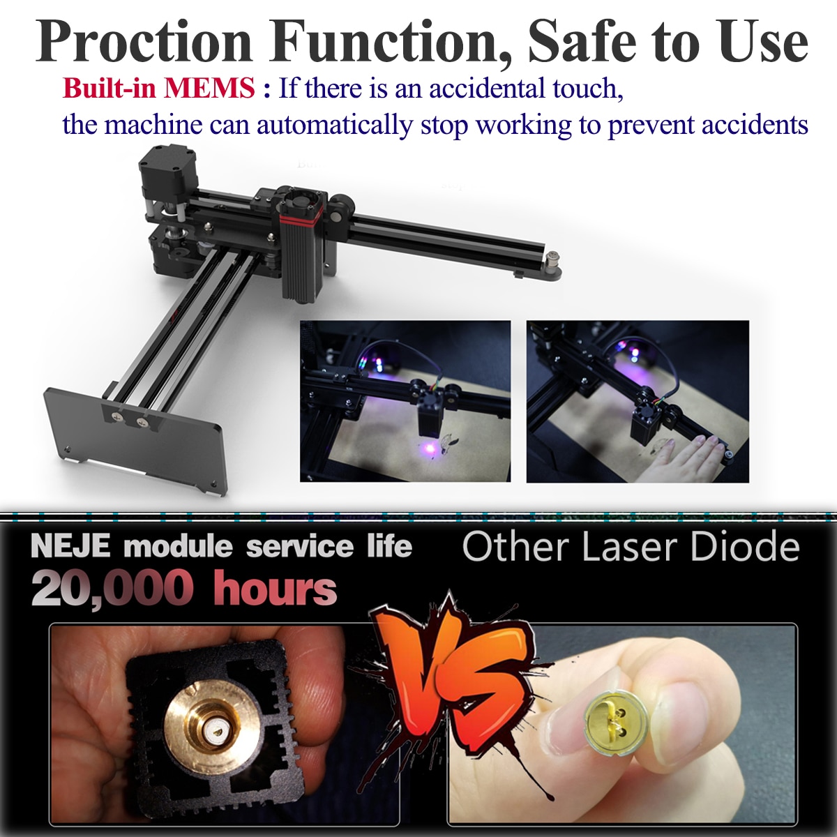 NEJE 20W Laser Engraving Cutting Machine 5.5W Mini Desktop Engraver Cutter Printer CNC Router APP Control Working Space 6.6x6.6" - Image 4
