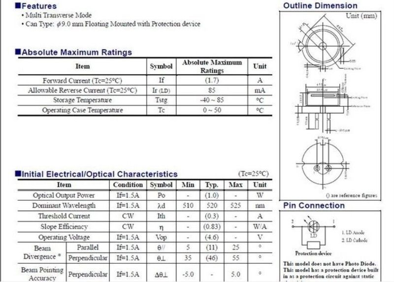 NEW 9mm 1W 1000mW Multi Transverse Mode 520nm Green Laser Diode LD 9.0mm - Image 4