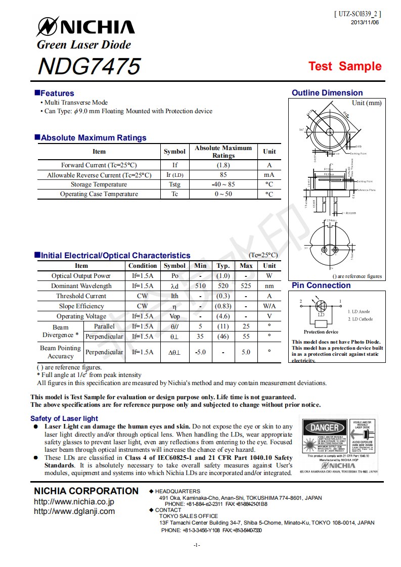 NICHIA NDG7475 TO5-9mm Green 520nm 1W 1000mW Laser Diode for RGB Laser Modules - Image 4