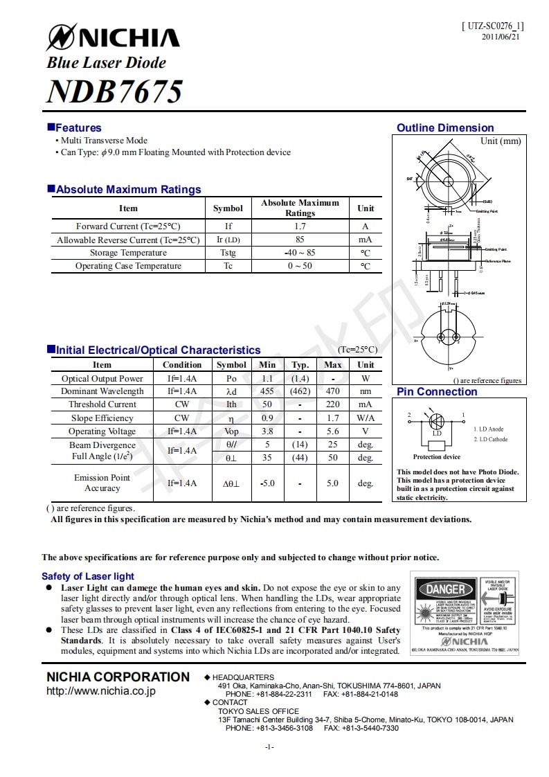 Nichia TO5-9mm NDB7675 Blue 462nm 1.4W Laser Diode for RGB Laser Modules (New) - Image 4
