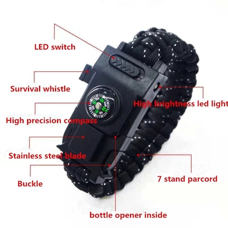 Outdoor Tools LED Light Paracord 550 4mm Bracelet Rope Multi Function Parachute Cord Camping Hiking Fishing Tour First Aid Kits