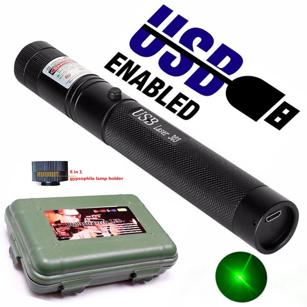 Portable high power USB green laser red Purple laser view 10000m 5MW adjustable laser focus 303 pen combination - Image 2