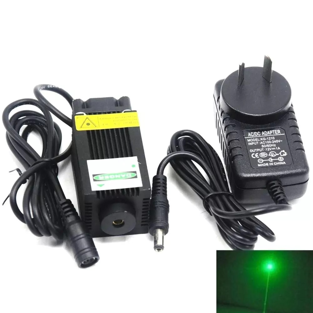 Powerful 532nm 100mW 33x55mm Green Laser Diode Module Dot Lights LED Light w/ 12V Adapter