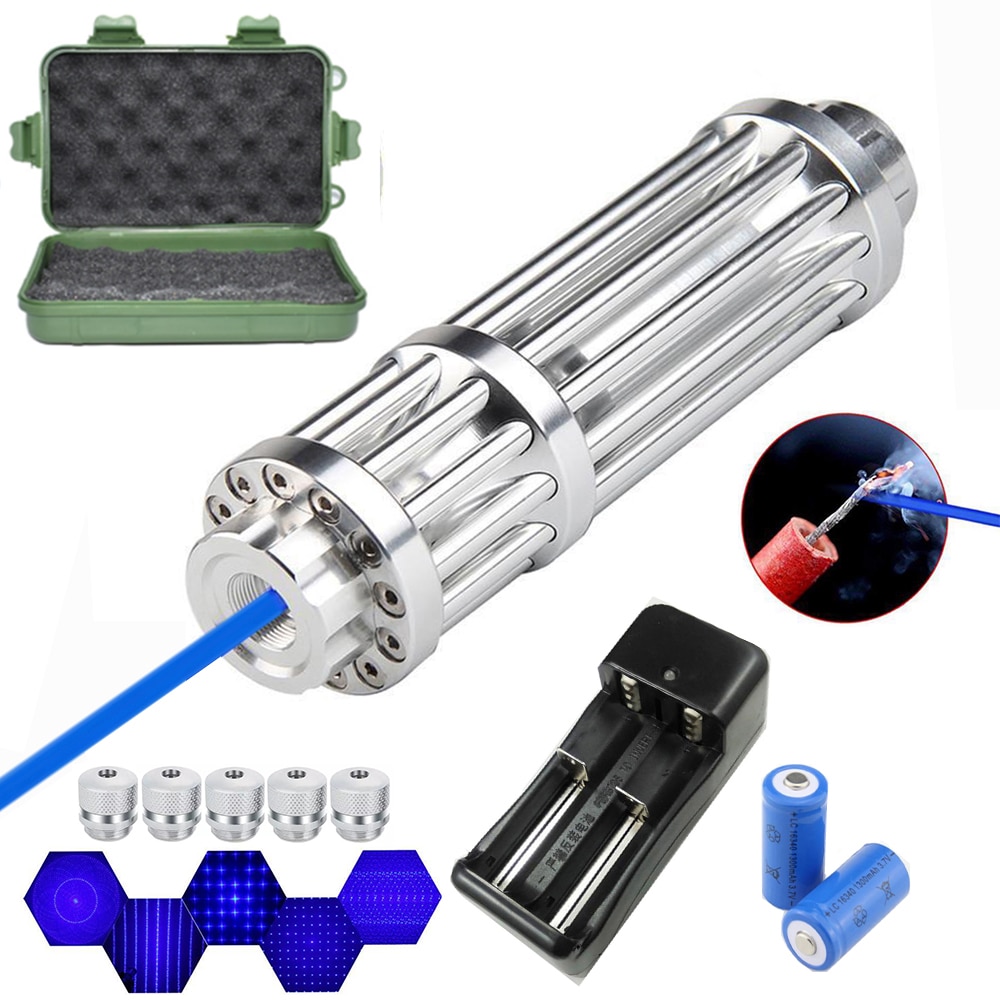 Powerful blue laser can focus blue red green laser flashlight 450nm 10000m high power blue laser flashlight burning match candle - Image 5