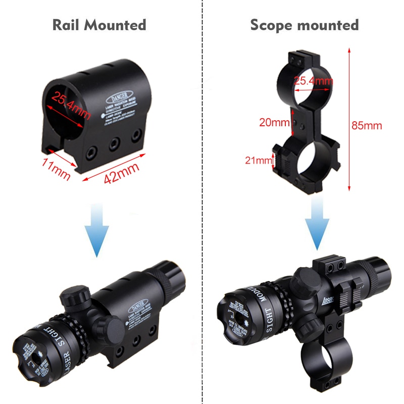 Rifle Scope Green Red Dot Laser Sight with 25.4mm/11mm Ring Picatinny Rail Mount Tail Switch 650nm/532nm Rifle Gun Laser Sight - Image 3