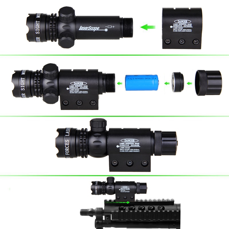 Tactical Green/Red Hunting Dot Laser Sight Rail Barrel Scope Mount 8 Type Rifle Clip Remote Pressure Switch CR123A USB Charger - Image 3