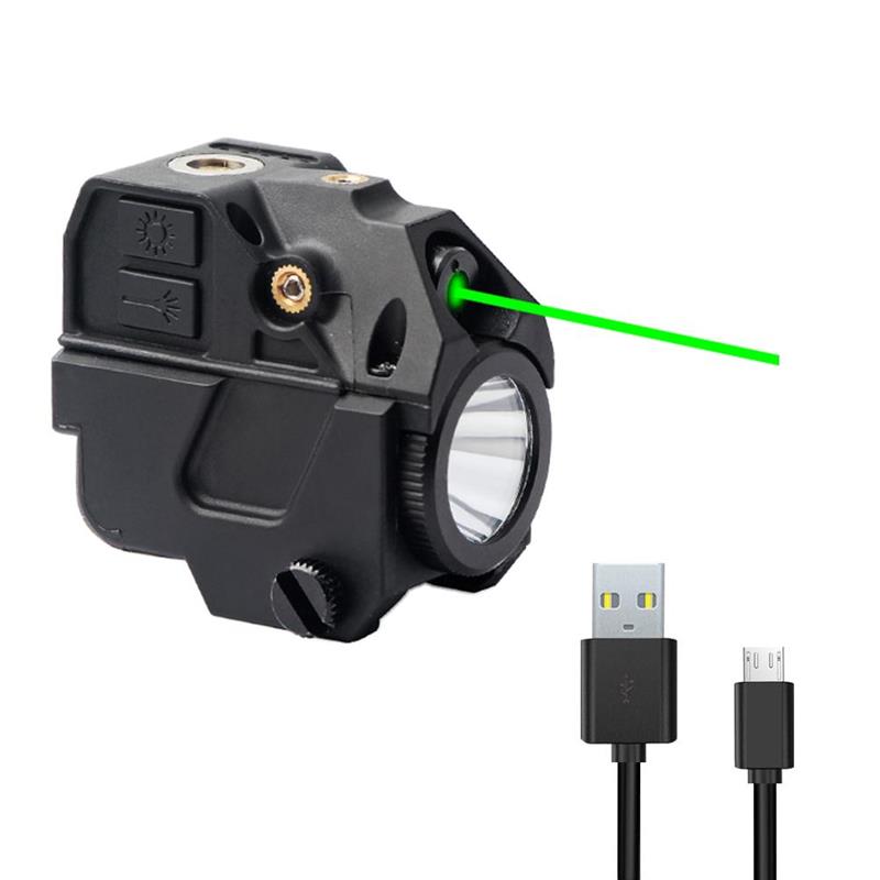Tactical LED Weapon Light With Green Laser Sight Flashlight Magnetic Charging Internal Combo Usb Rechargeable For Pistol Hunting