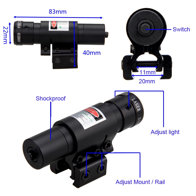 Tactical Red/Green Dot Laser Sight Scope Air Gun Rifle Weaver Adjustable 11/20mm Picatinny Rails Mount Rail For Airsoft Hunting