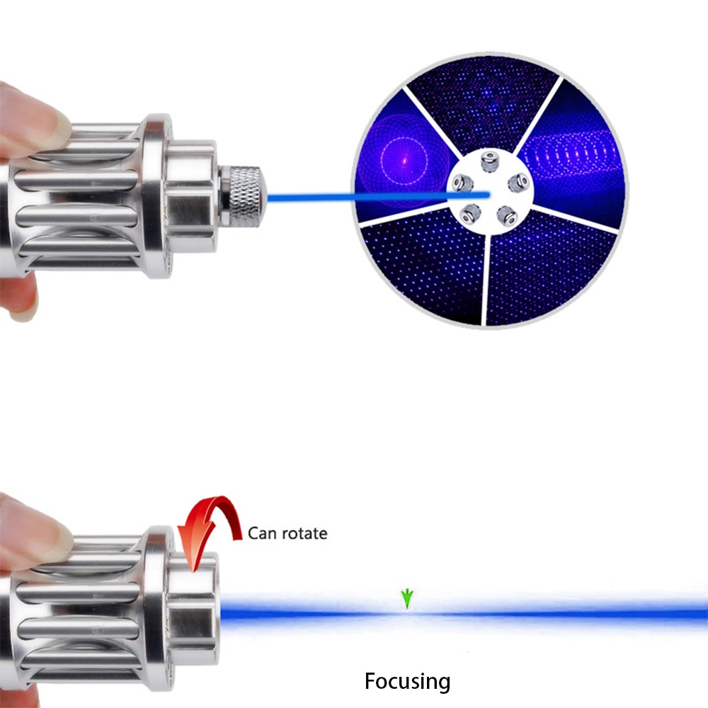 USB powerful blue laser flashlight with rechargeable built-in battery Laser 450nm 5000m focusable flashlight with 5-star cap - Image 3